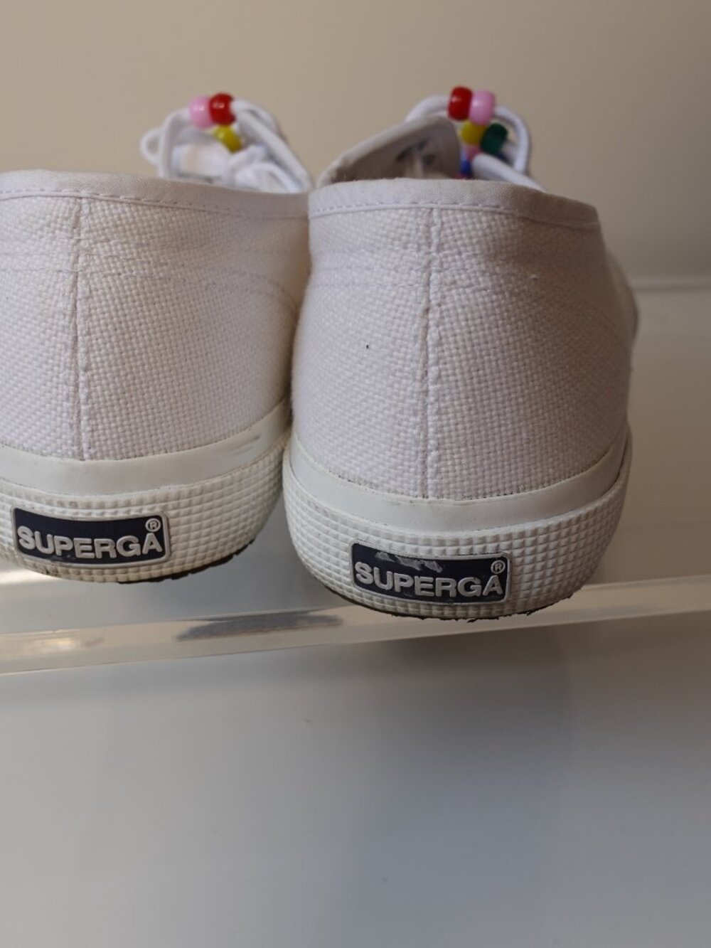 Superga 2750 white canvas sneakers featuring playful, Size 8 - Picture 3 of 6